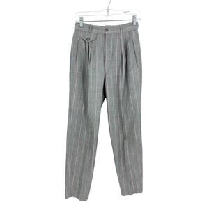 Vintage 90s Pants Womens 26" Tapered Leg Pinstripe Gray Pink Blue Pleated Front